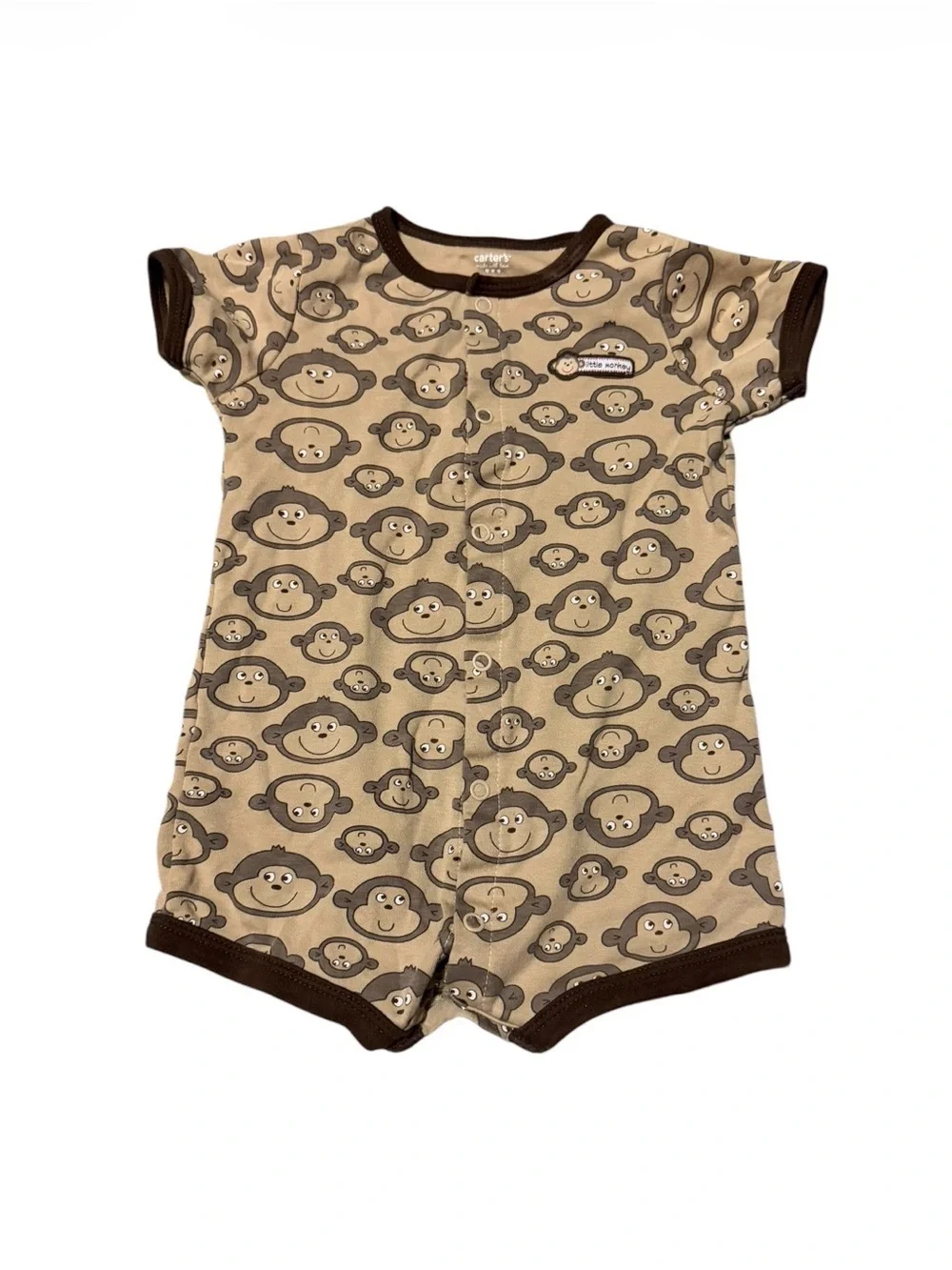 Carter's Tan & Brown Monkey Print Short Sleeve One-Piece